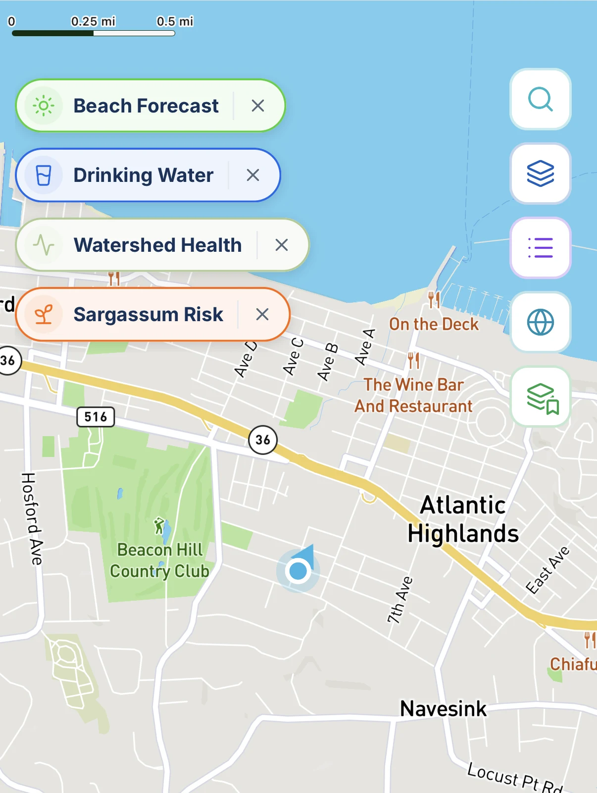 Water Savvy map with selectable water information layers.
